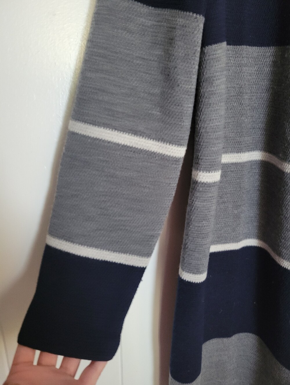 Talbots Striped Merino Wool Double Face Duster Cardigan Sweater Blue Gray MP - Picture 4 of 10